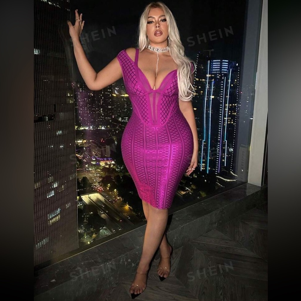 Metallic Bandage Midi Dress - Pink